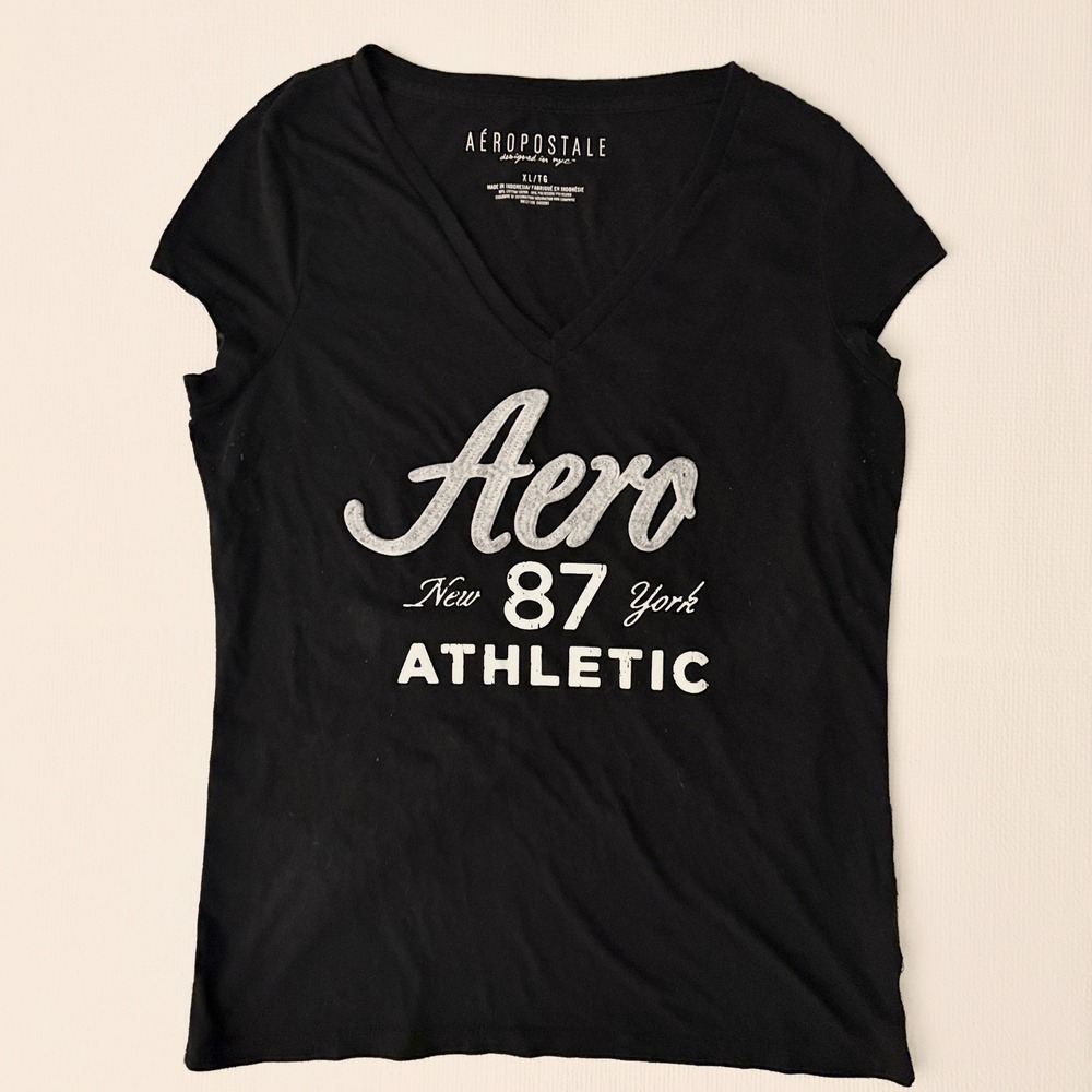 Aeropostale T-Shirt Aero 87 Athletic Graphic Tee XL Black y2k preppy